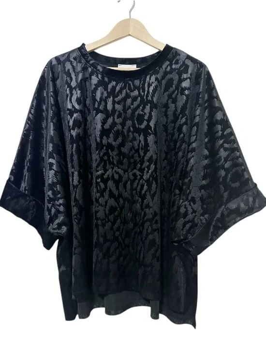 Adrienne Black Velvet Satin Leopard Burnout Oversized Boxy Top USA NWT Large - Picture 2 of 7